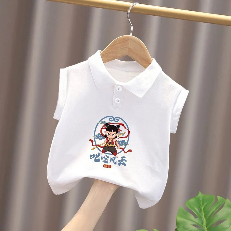 儿童2025无袖T恤宝宝Polo衫上衣服男童女童夏季新款纯棉哪吒背心