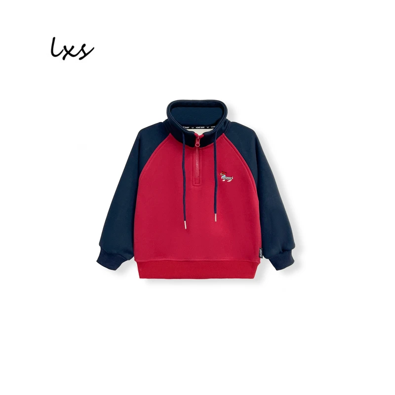 舅舅严选童装冬款红色加绒韩版百搭休闲卡通长袖儿童立领卫衣Q529