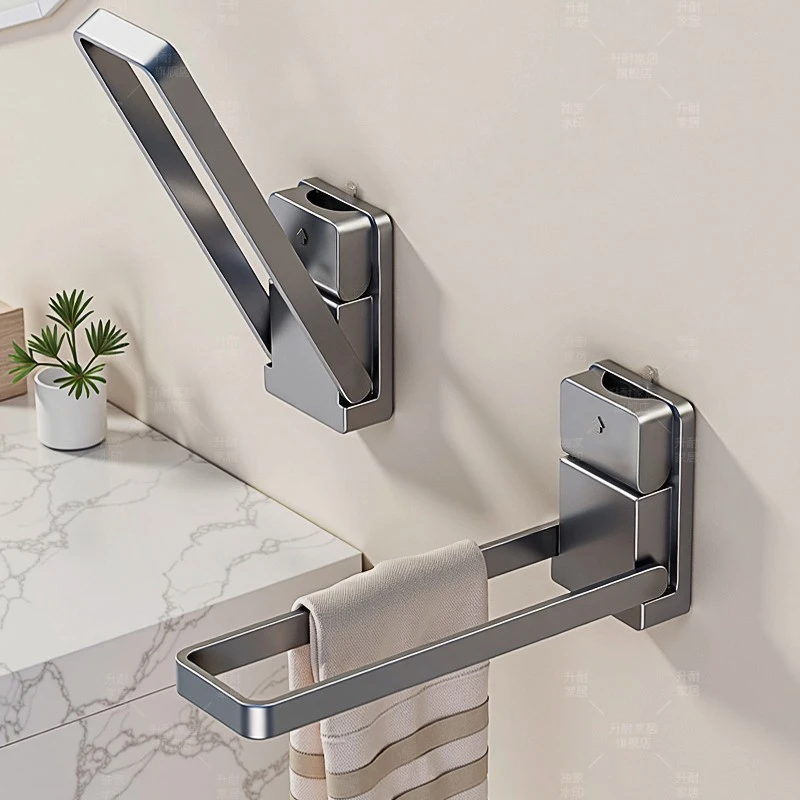 可折叠吸盘毛巾挂杆卫生间免打孔浴室神器多功能壁挂收纳晾晒浴巾
