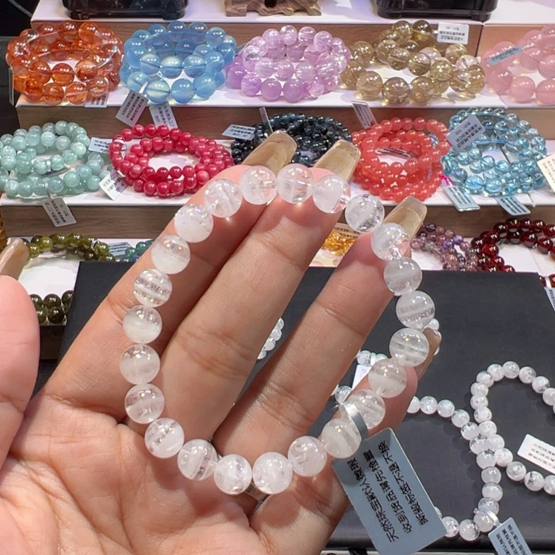 q****水晶未镶嵌手串爆彩白幽灵8mm
