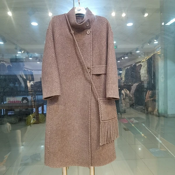 斑色羊绒长款防风毛呢外套毛呢宽松外套驼色休闲百搭女装秋冬