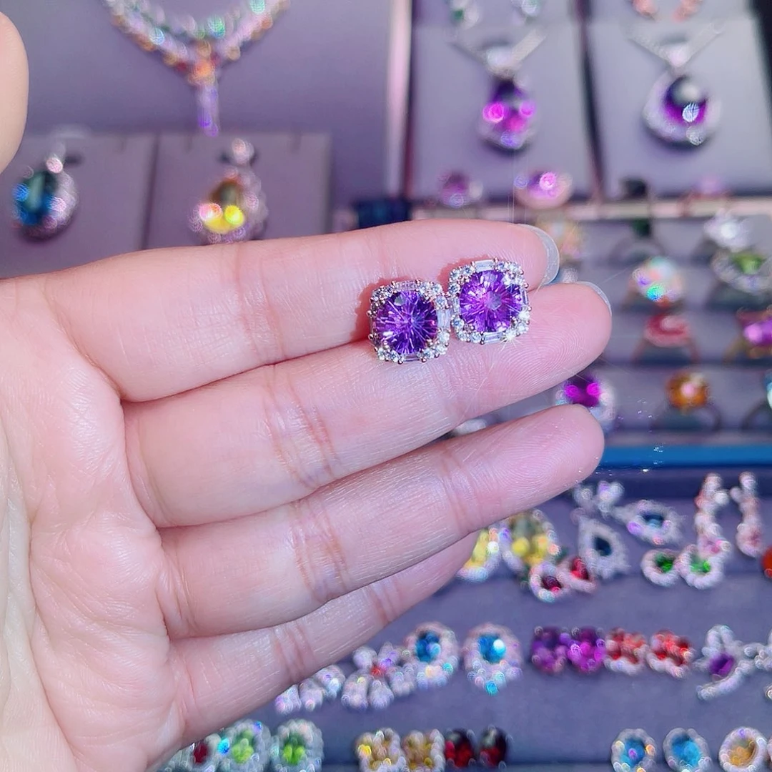 银S925镶嵌耳饰紫晶