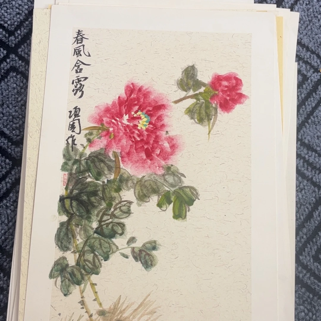 国画硬卡花鸟作品