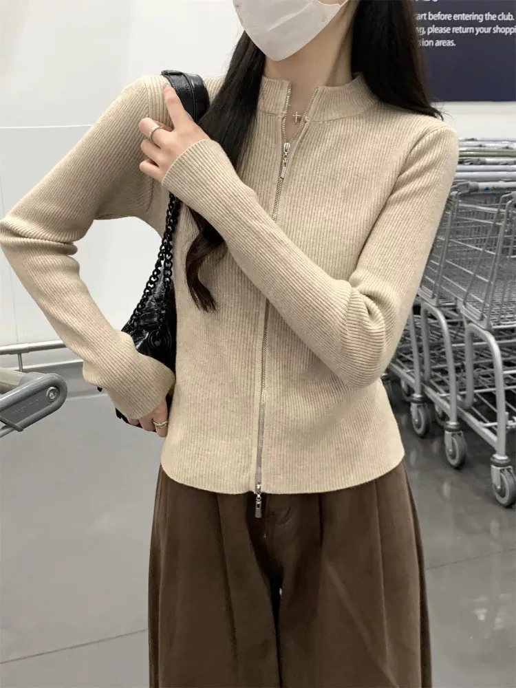 双拉链毛衣开衫洋气穿搭长袖针织外套上衣 68287