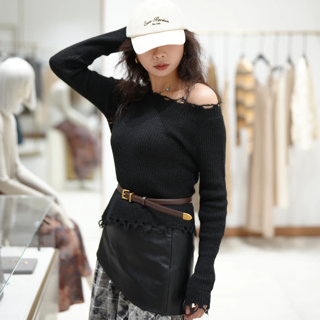 SuneRainbom黑色针织衫上衣长袖