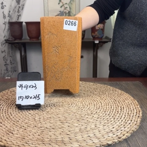 紫砂花盆柴烧切角签筒0266