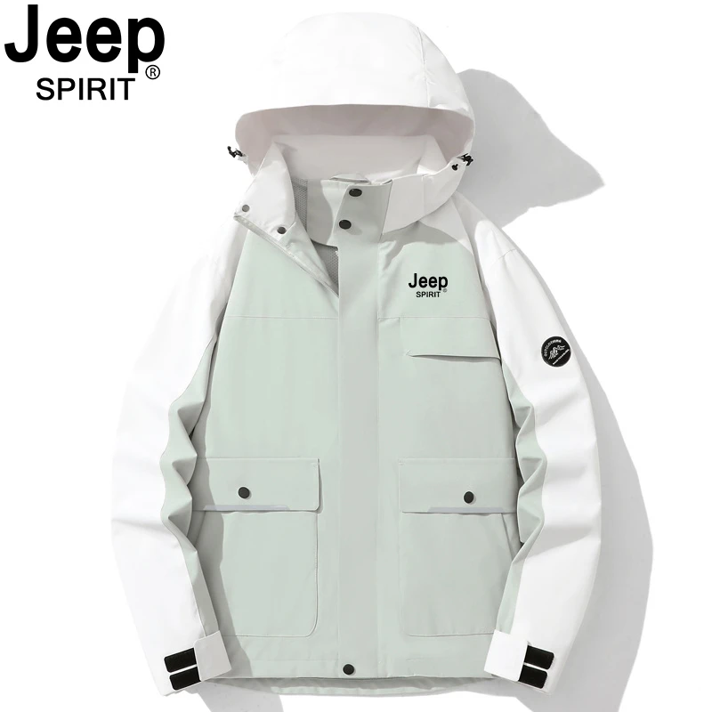 JEEP SPIRIT吉普春秋户外冲锋衣情侣登山服拼接防风防水单层外套