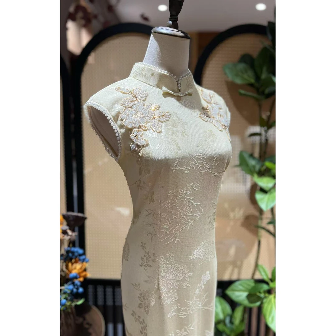 戚薇原创【安然】长118夏季高品质国风单层旗袍