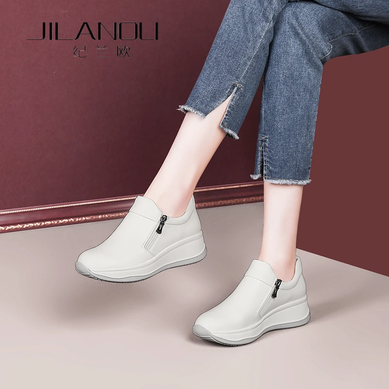 休闲真皮深口单鞋女2025春季新款软底摇摇鞋百搭牛皮厚底妈妈女鞋