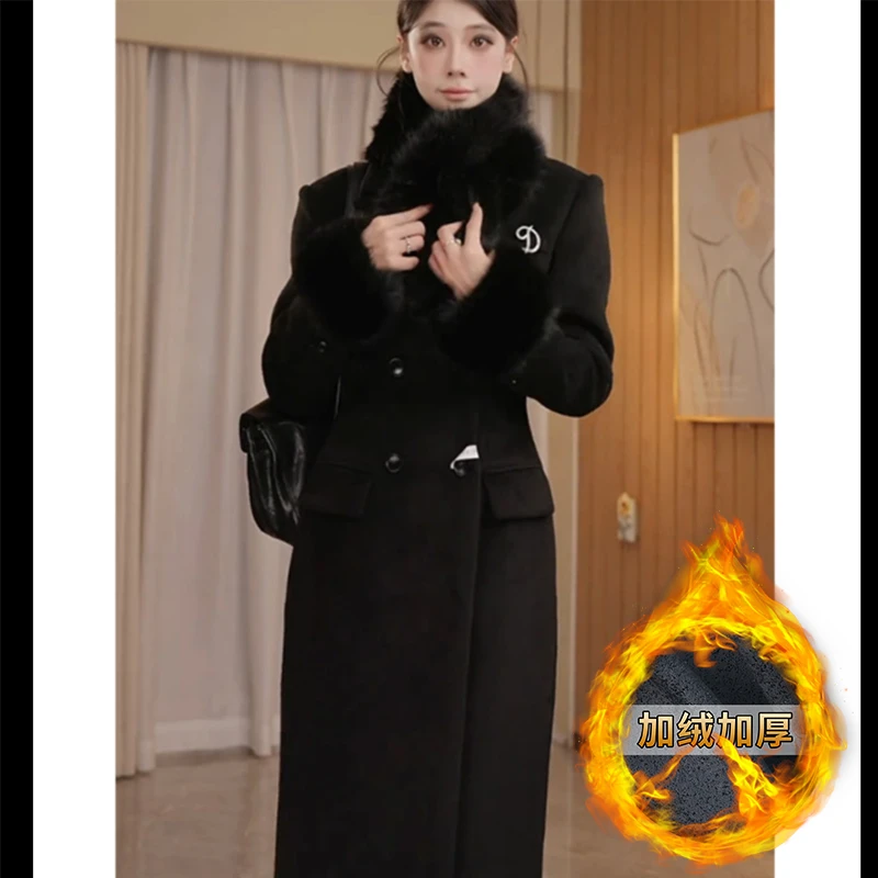 韩系气质女装毛呢外套女冬季新款时尚加厚收腰中长款大衣3307