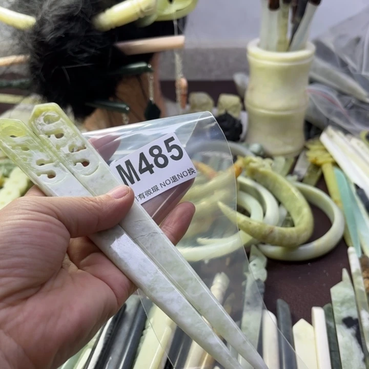 蛇纹石玉发饰合金小***花