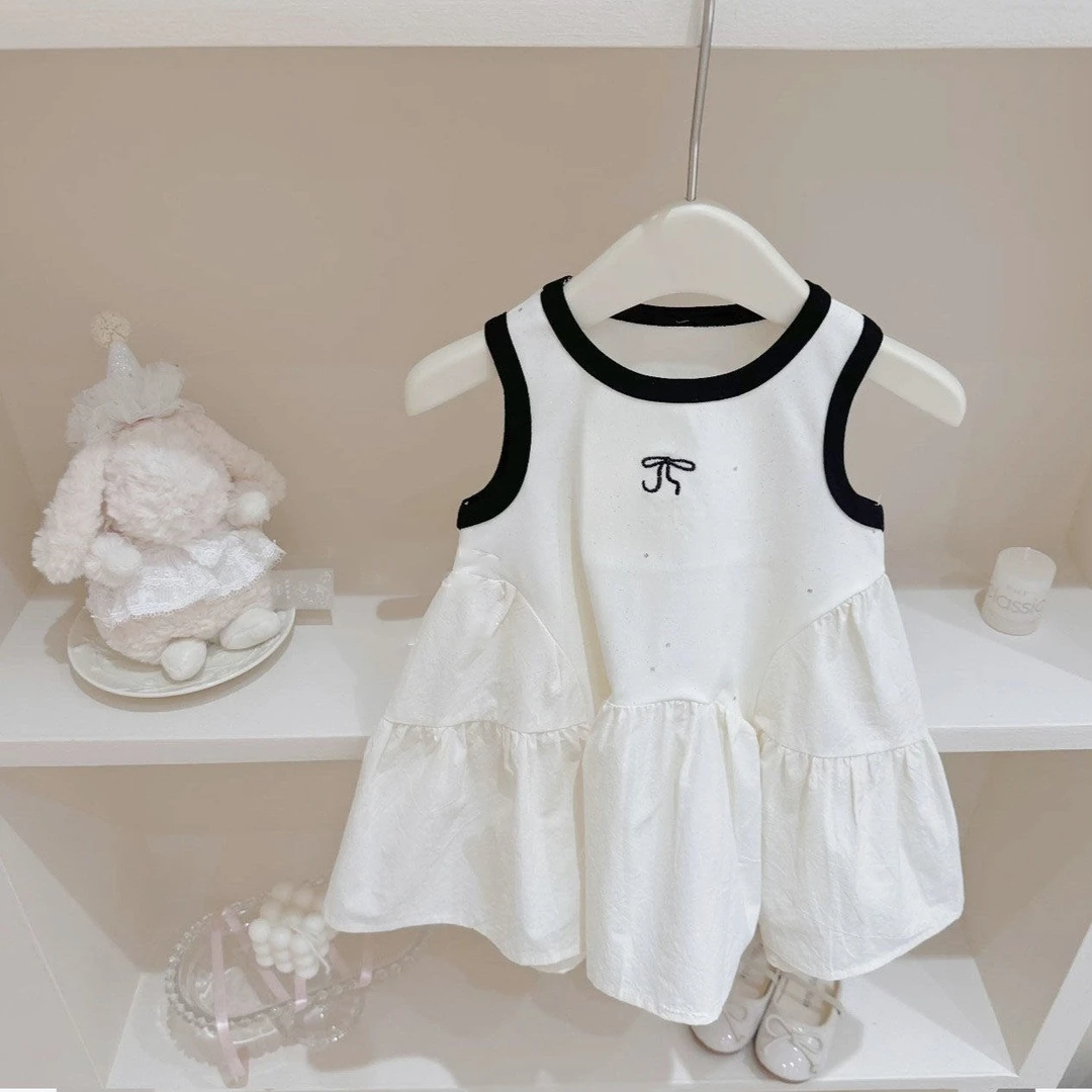 【花卷kids】经典时尚白色连衣裙女童女宝夏季无袖儿童洋气宝宝夏款