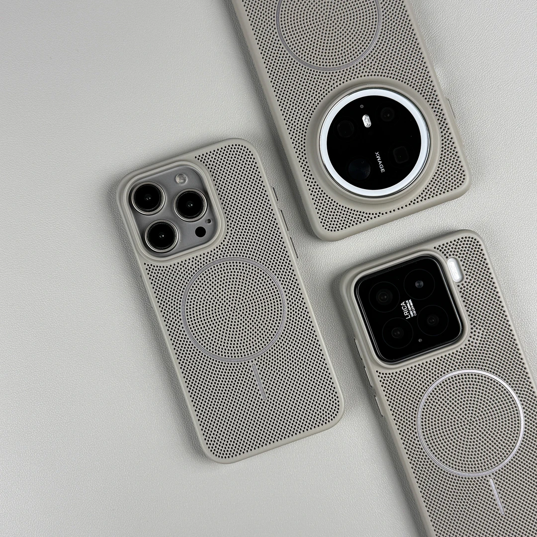 网孔透气散热适用苹果17promax细圈磁吸小米15华为mate70手机壳60