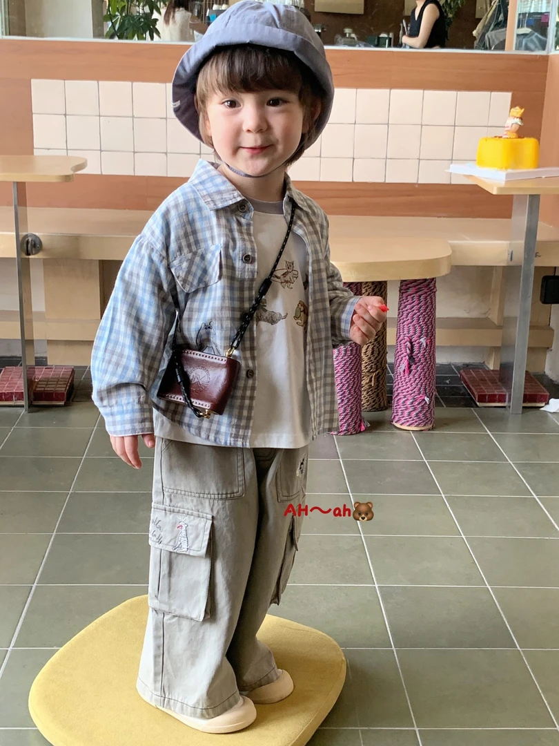 【铁锤甄选】格子涂鸦衬衣37066＋拼色内搭27388＋口袋工装裤57184