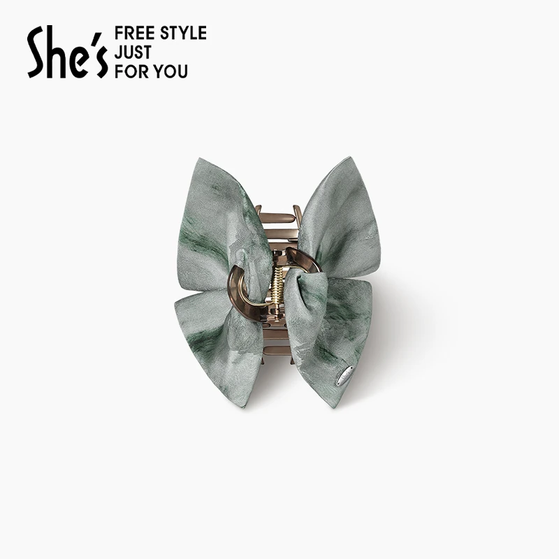 shes茜子耀我宣言花语艺术印花蝴蝶结竖抓夹新中式国风发抓鲨鱼夹