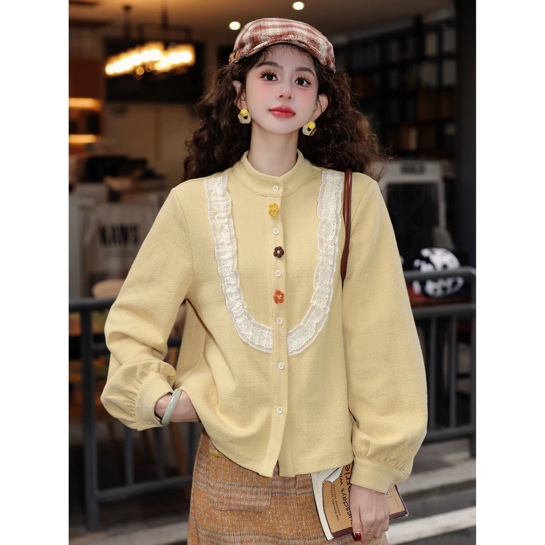 陈大器【琪花瑶草】港风复古加厚长袖百搭宽松上衣衬衫JB3328329