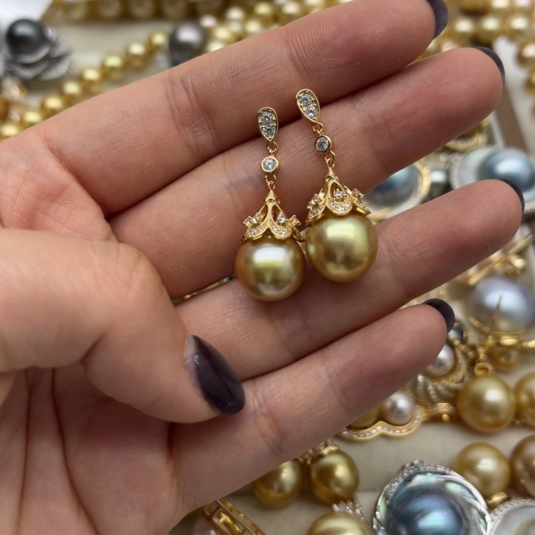 银S925镶嵌海水珍珠耳饰