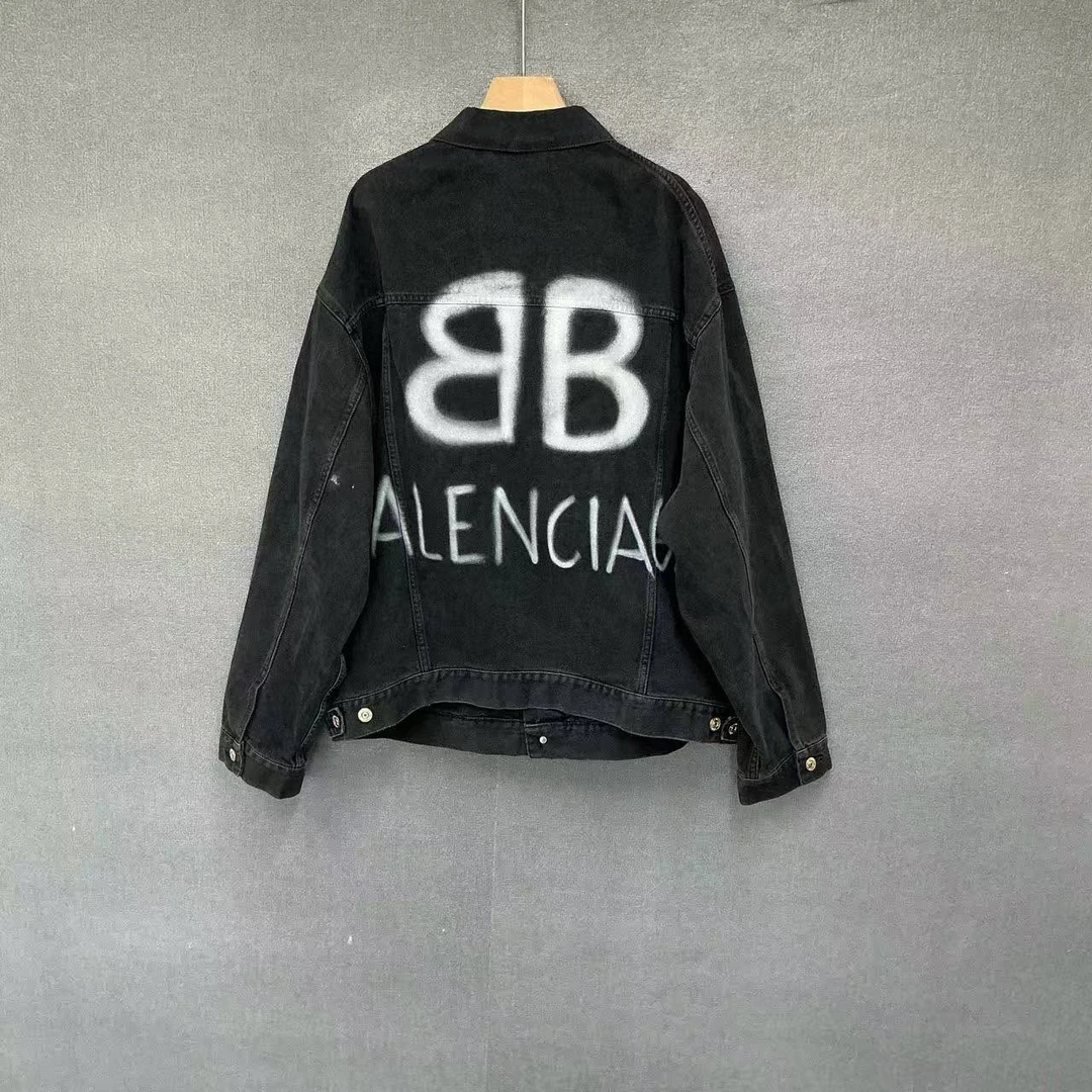 99新 Balenciaga/巴黎世家 (pm)双B涂鸦字母牛仔夹克外套M码/7709