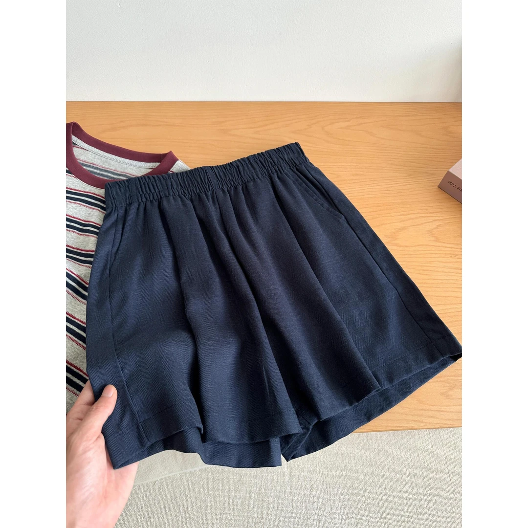 这版型巨爱！巨舒服藏青色短裤女夏季薄款高腰显瘦梨型身材休闲裤