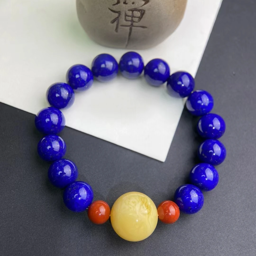 天然原矿阿富汗青金石手链蜜蜡南红转运珠手串男女高档青金石手串
