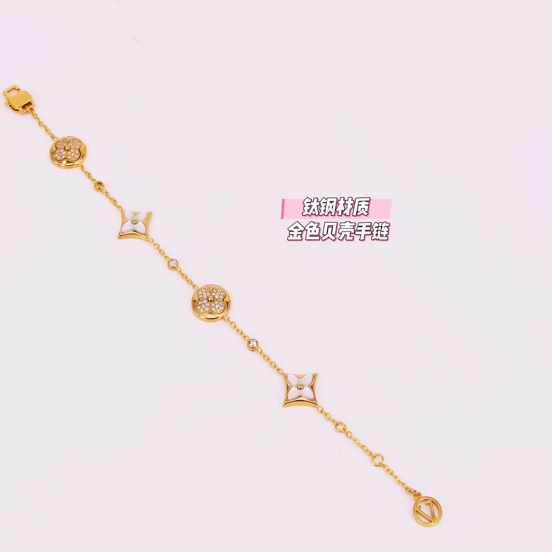 钛钢贝壳手链 BAOLA高定手链 金色贝壳钻项链ins简约小众百搭轻奢