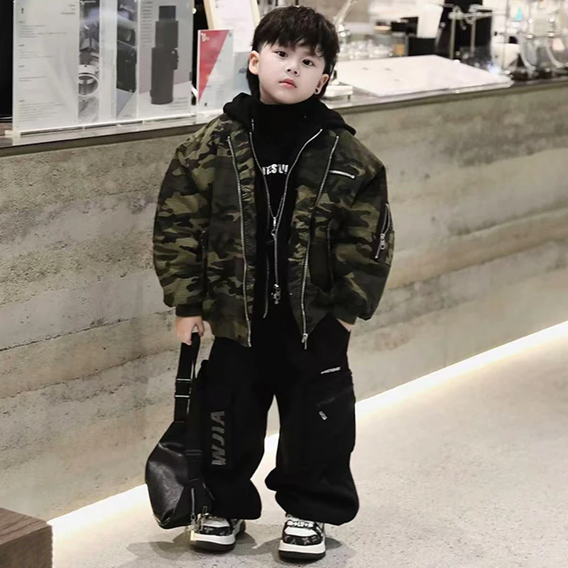 儿童棉袄2025新款迷彩棉服加厚保暖男孩帅气百搭韩版加绒夹克外套
