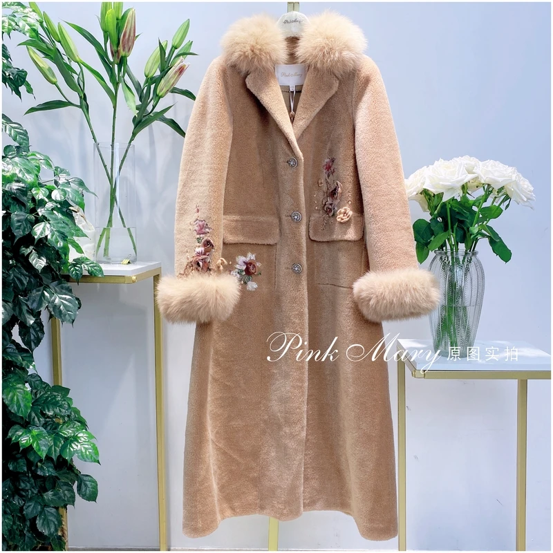 Pink Mary粉红玛琍毛领羊毛毛呢大衣外套保暖网红女装PMAJW740637