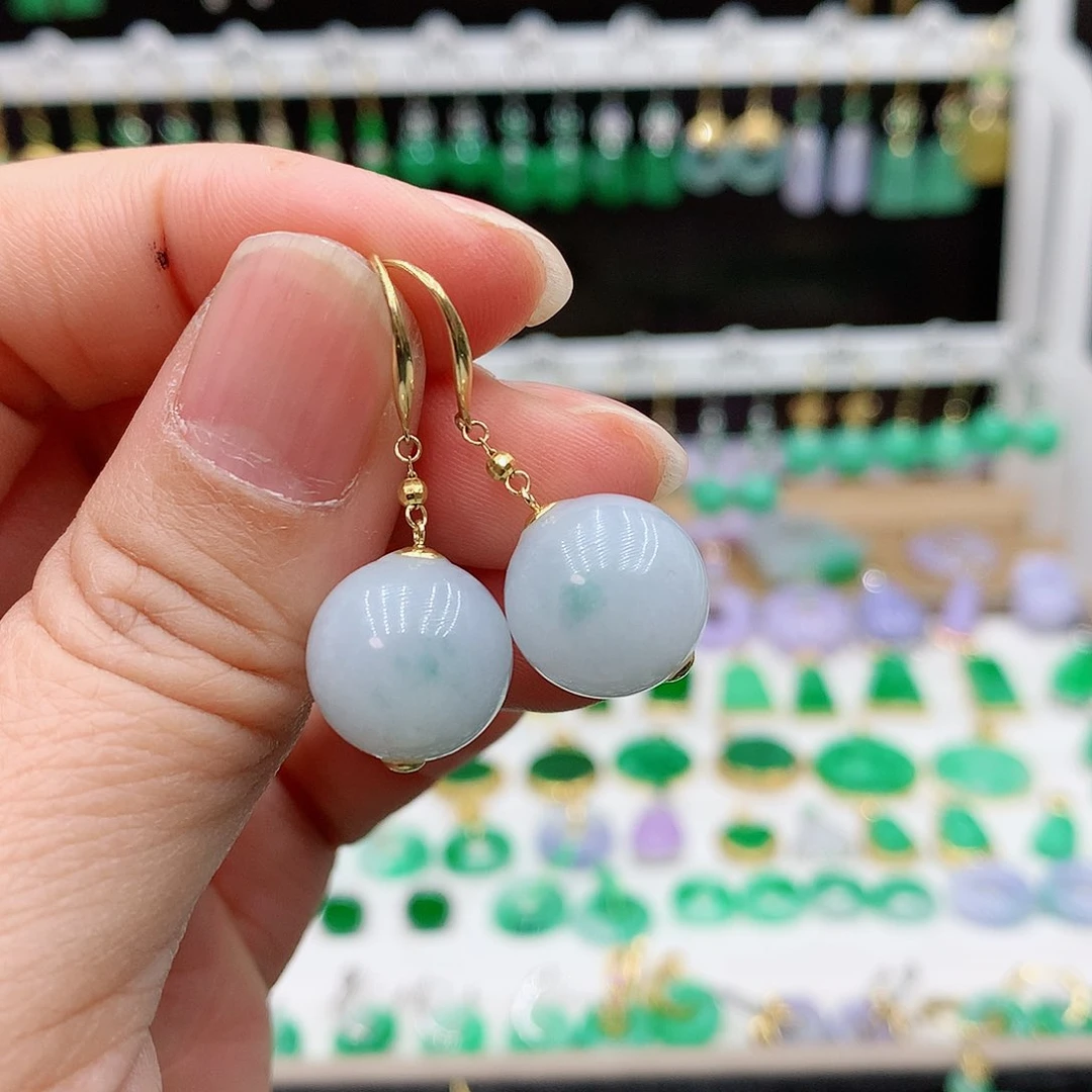 翡翠耳饰18K金镶嵌的