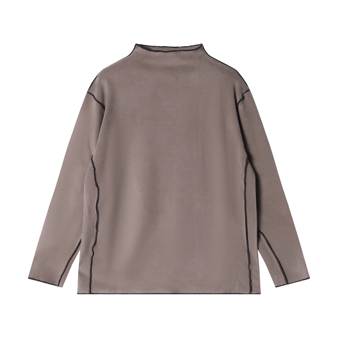 T2147秋冬季时尚个性绒面撞色明线立领长袖T恤百搭情侣套头上衣潮