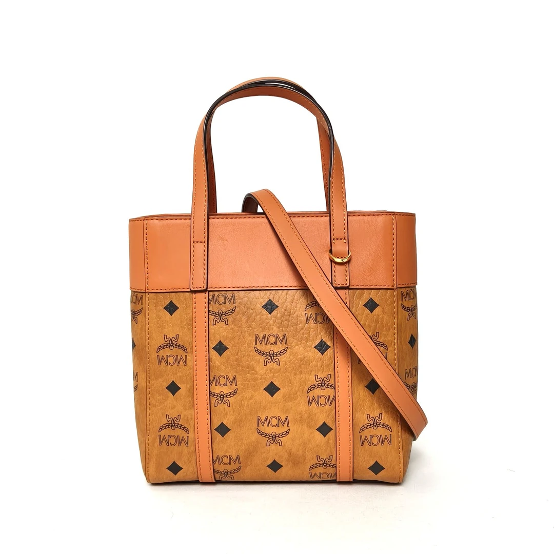 99新 MCM 小花柳 经典老花满印 菜篮子 托特包 mini