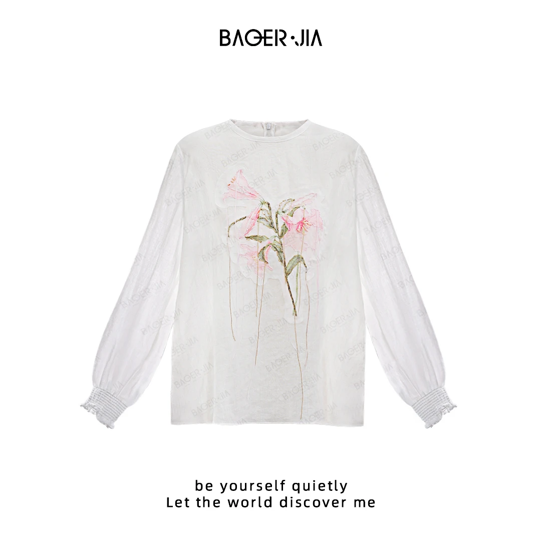 23-【春风十里不如你】宝儿家含幂BK67525102设计感手绘花朵衬衣