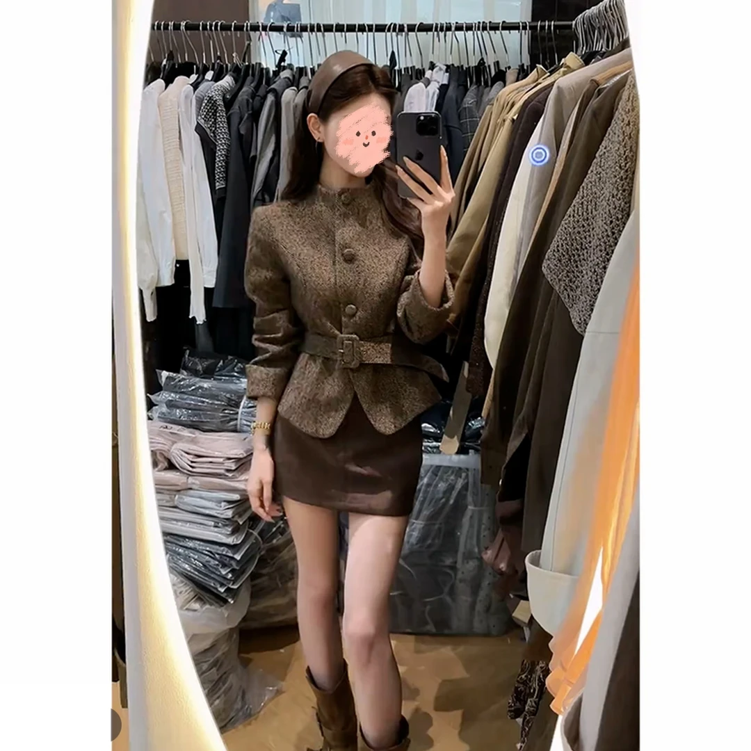 2025早秋新款女法式气质修身重工长袖外套百搭高腰显瘦A字半身裙