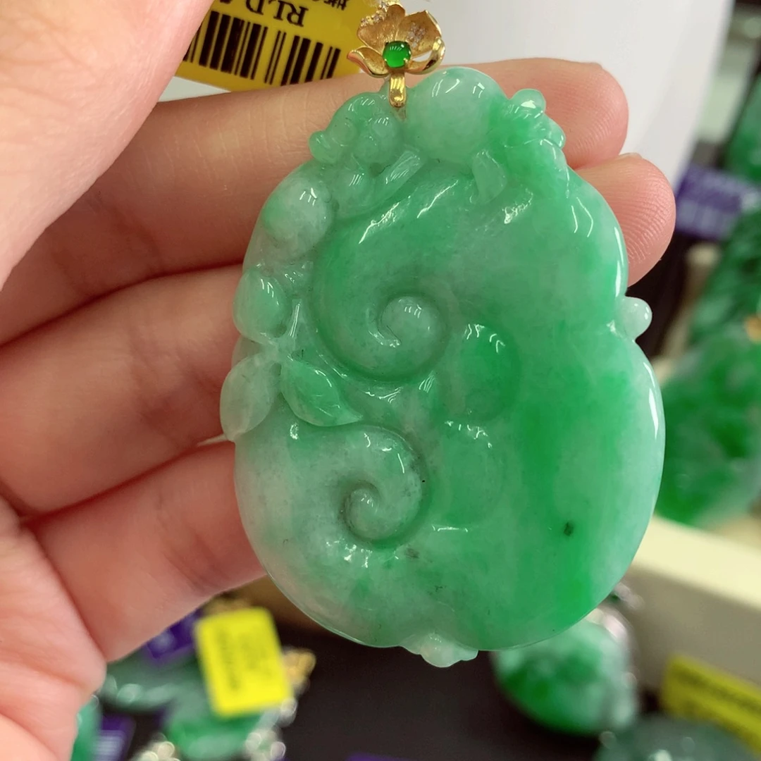 翡翠18K金镶嵌吊坠(不含链)