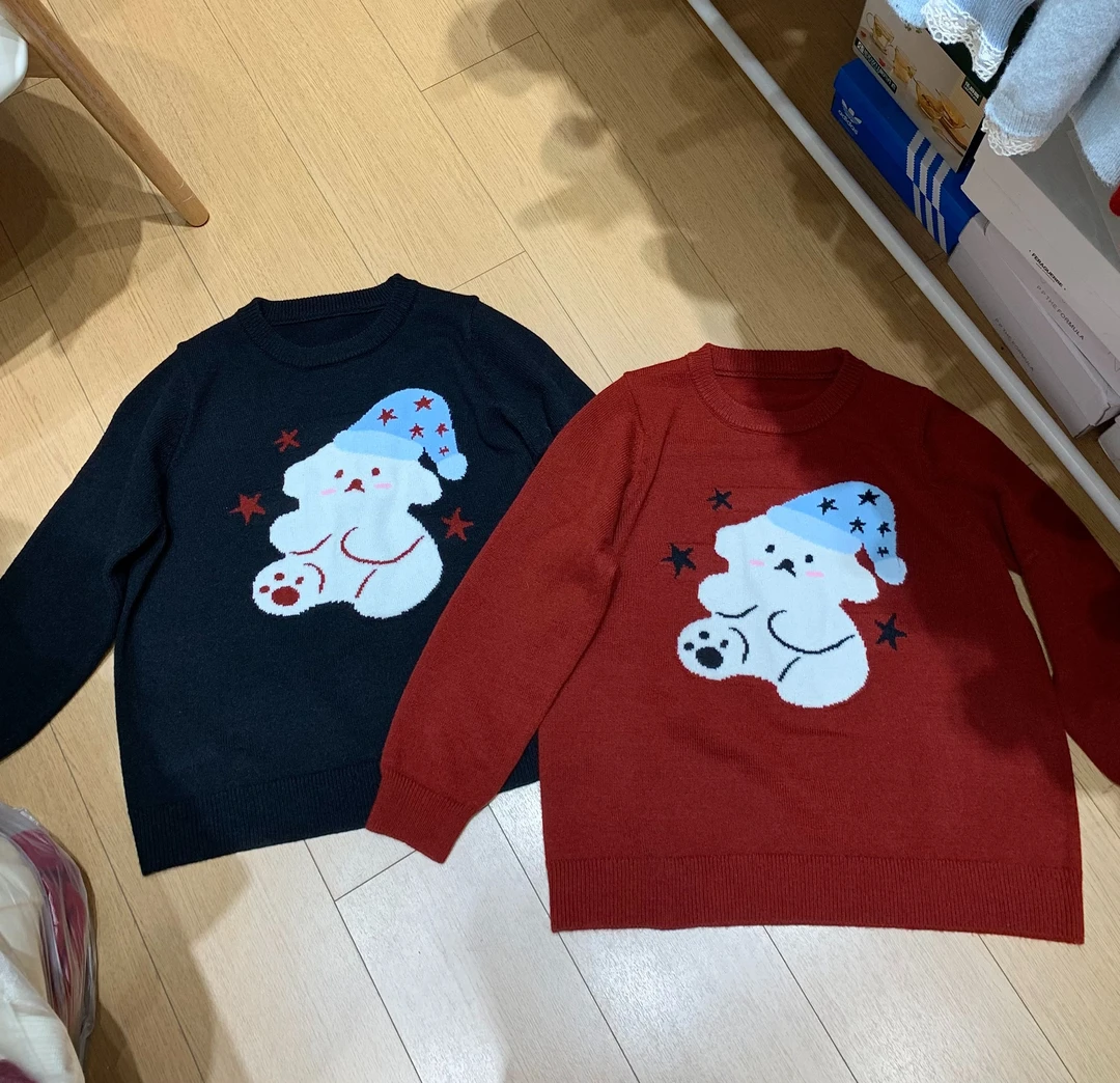 【鱼白专属】32051胖MM冬季新款雪人小狗甜美显白内搭气质毛衣