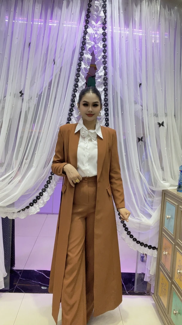 厚款修身型中长款直下摆毛呢外套女装西装服装休闲