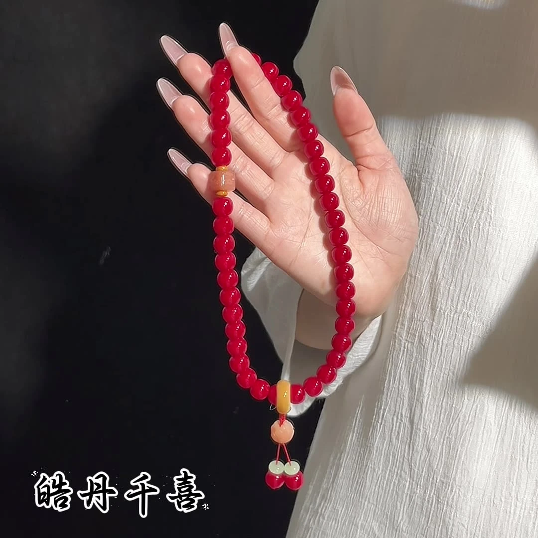 皓月千喜菩提双圈手串文艺百搭女红菩提根手持佛珠念珠手持手串
