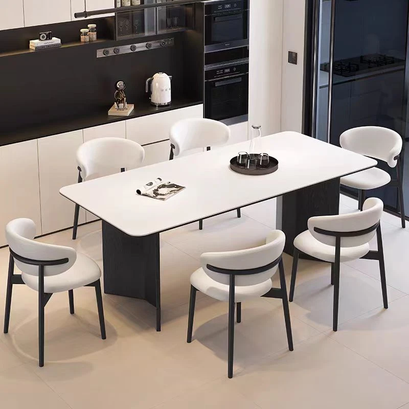 将末轻奢意式极简风小户型实木岩板长方形餐桌法式奶油风2025新款