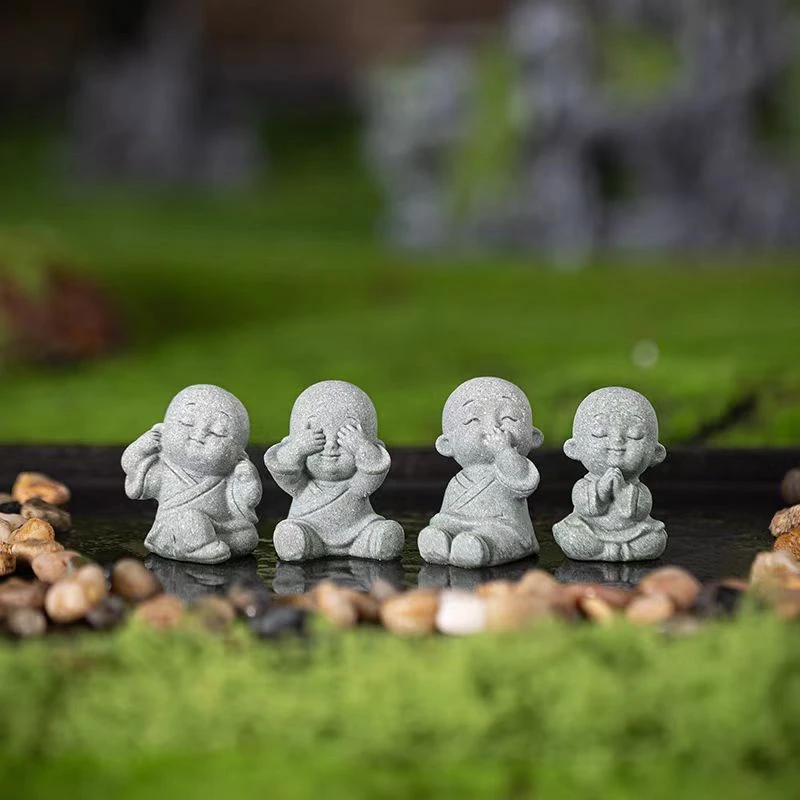 青砂石四不小沙弥鱼缸造景茶室桌面茶宠创意摆件盆景微景观假山