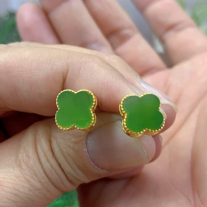 【闪购商品】和田玉（碧玉）耳饰银S925镶嵌11