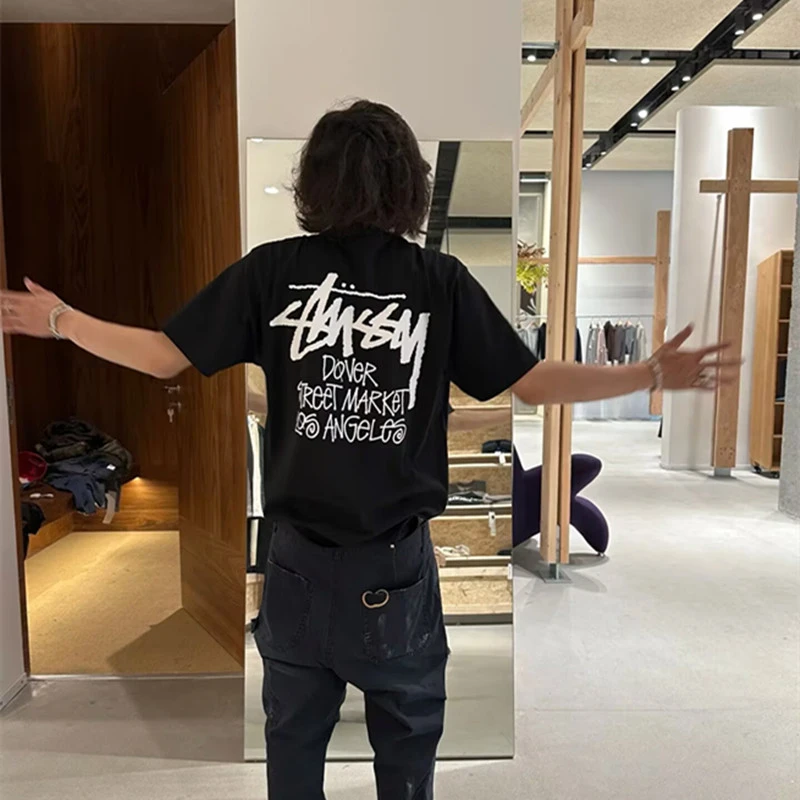 Stussy斯图西洛杉矶限定印花字母短袖T恤男女同款oversize上衣潮