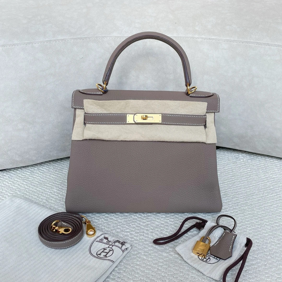 99新 Hermes/爱马仕 大象灰金扣kelly28 togo内缝D刻CJM13-1046