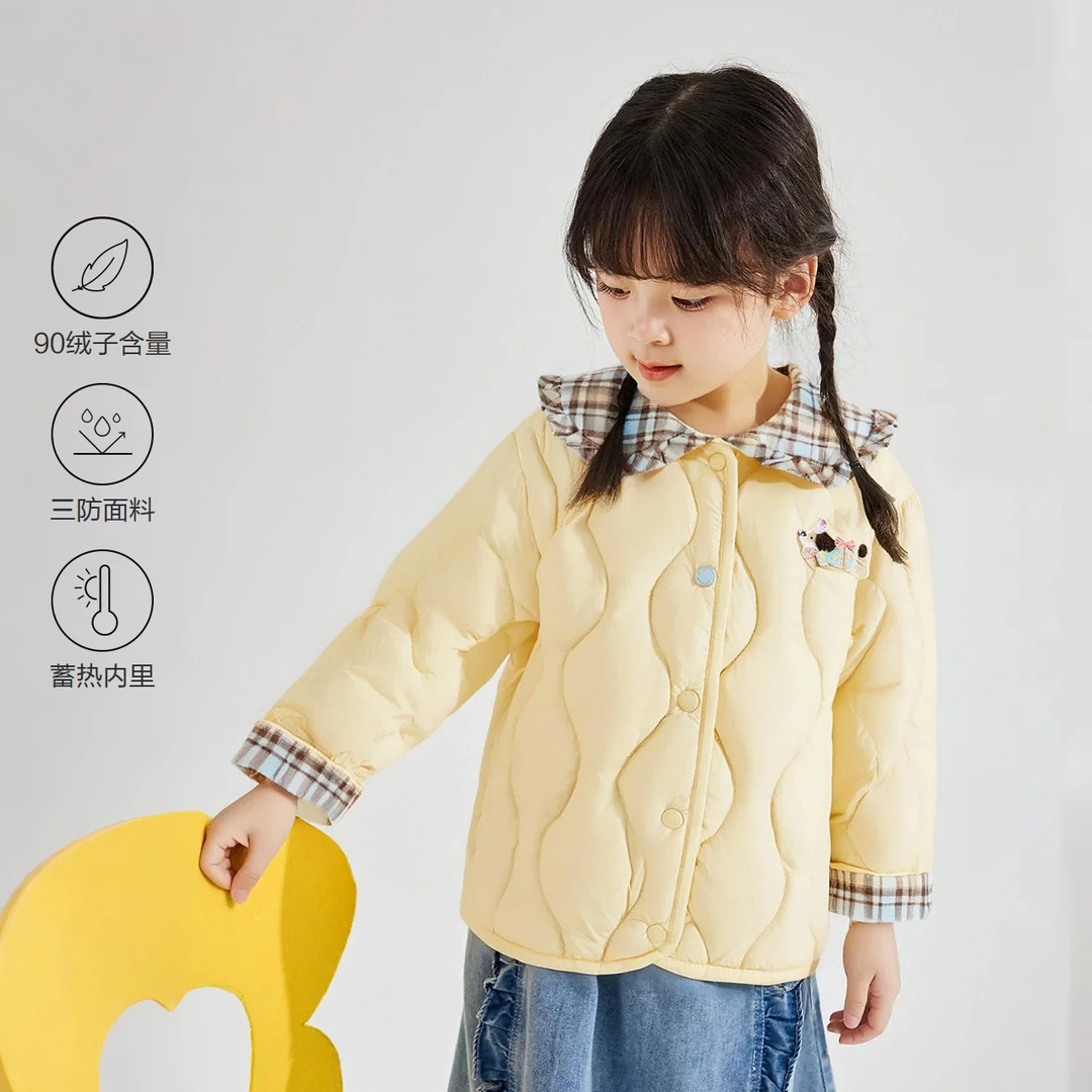 笛莎女童外套25秋冬季甜美保暖时尚翻领轻薄儿童羽绒服-332546805