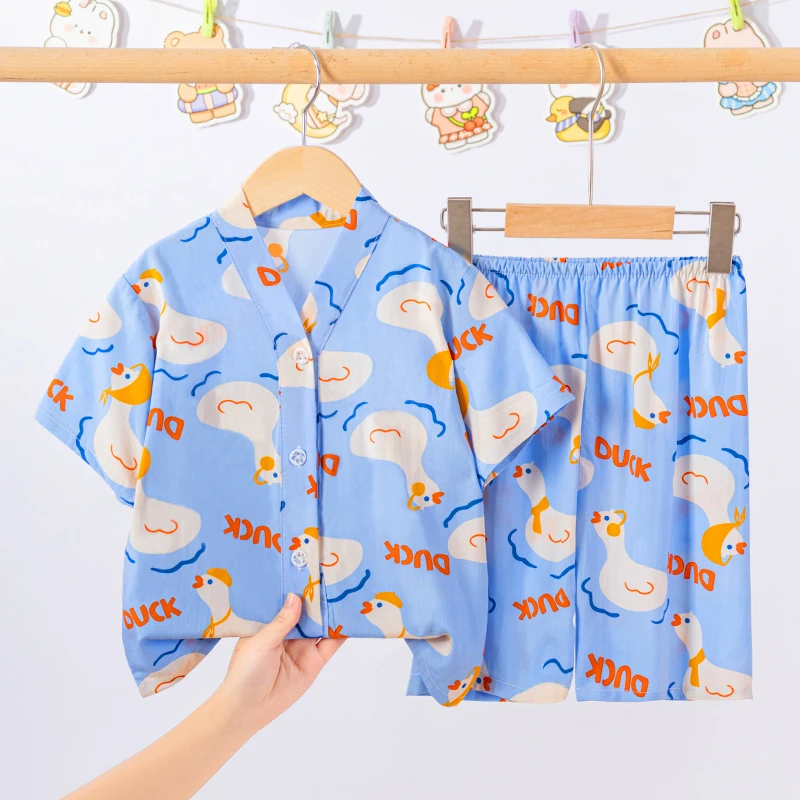 【莱赛尔天丝棉绸】夏季短袖短裤薄款亲子棉绸睡衣男女童家居服套装