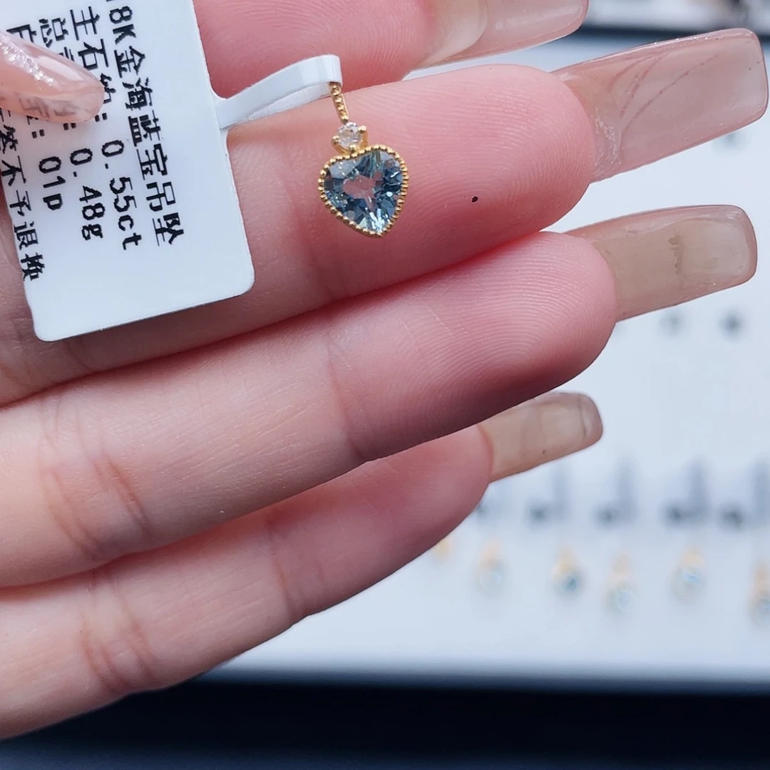 海蓝宝石吊坠(不含链)18K金镶嵌