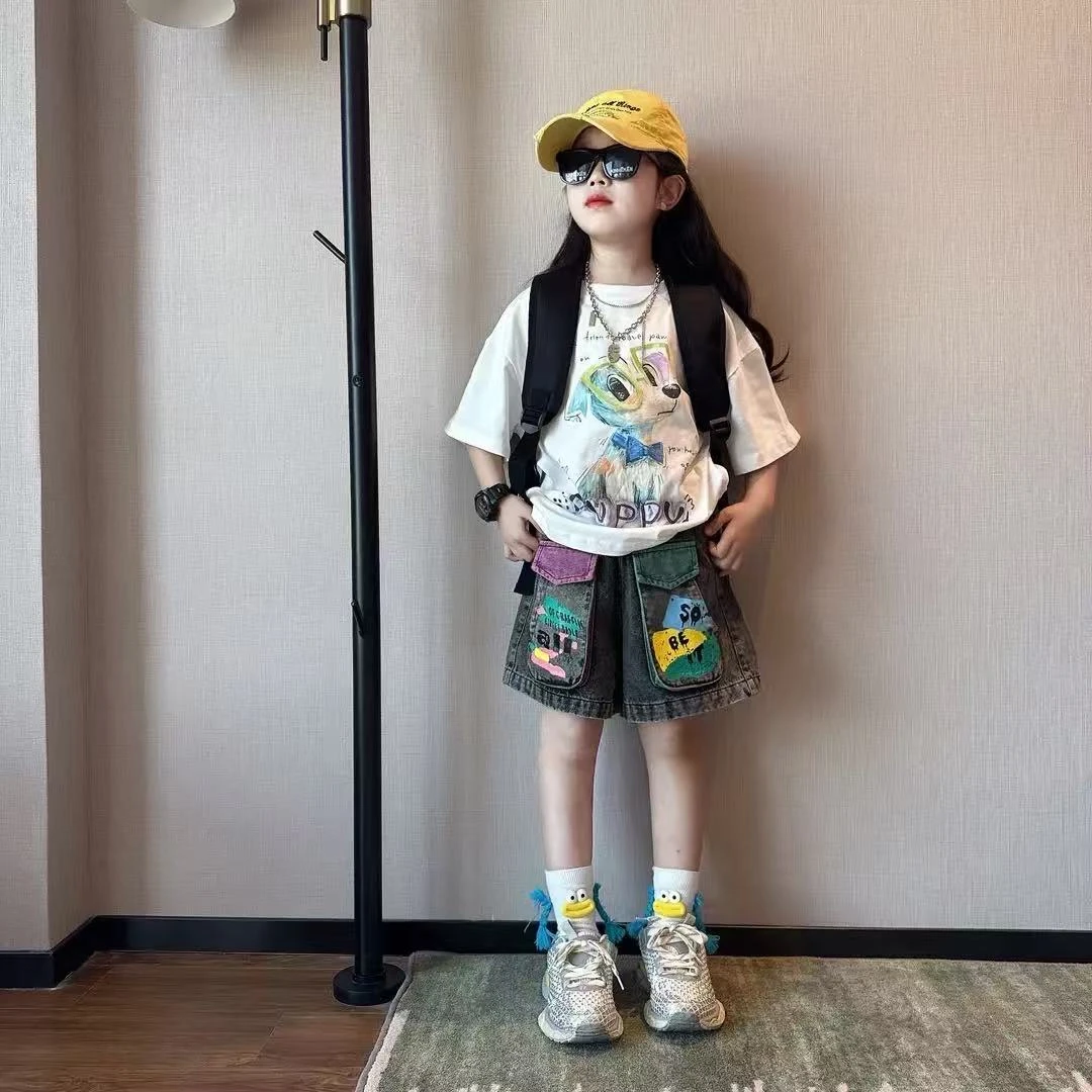 女童短裤套装夏季2025新款儿童短袖夏装女孩中大童时髦洋气两件套