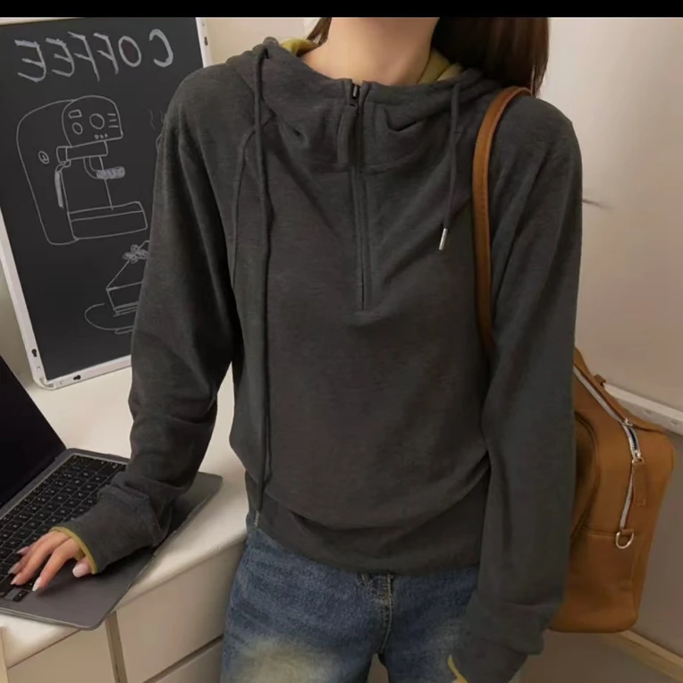 91657老厂家-双面德容半拉链连帽衫