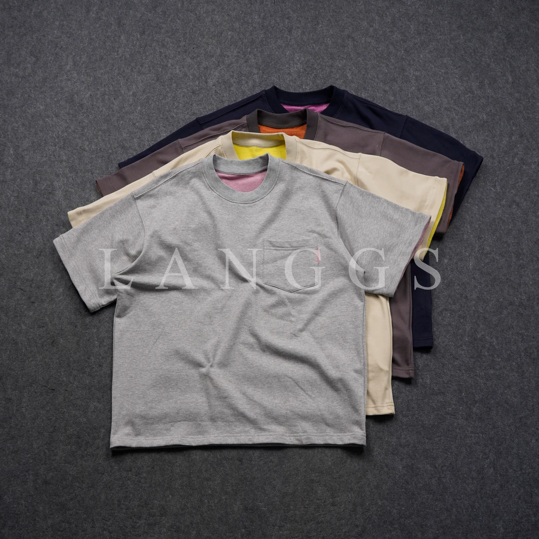 LANGGS&浪叔 夏季重磅小众设计高级配色圆领休闲T恤-SS5110