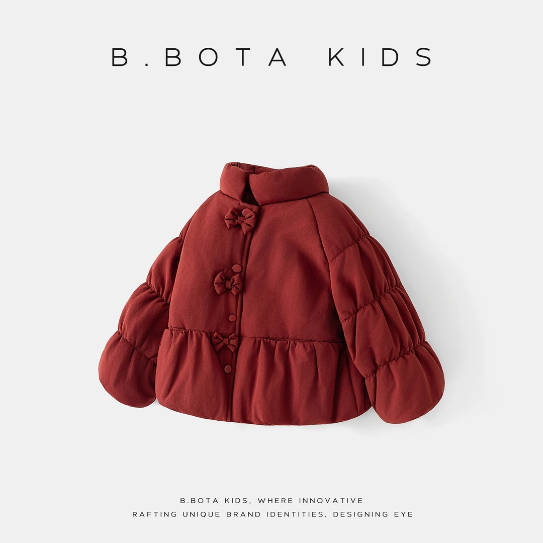 〖姐姐家〗2025冬款女童红色蝴蝶结棉服外套-26013