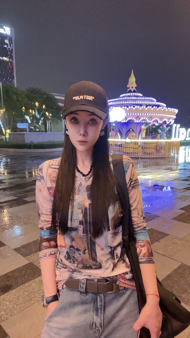 【NJ】时尚圆领美式字母潮流网纱防晒打底衫拼色修身百搭长袖T恤女