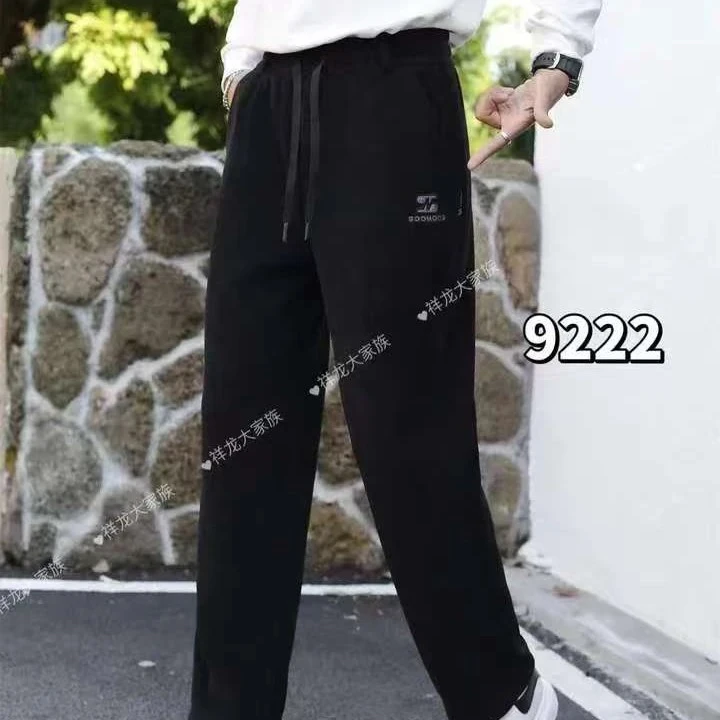 6677男款冬季刺绣松紧腰百搭休闲保暖加绒裤